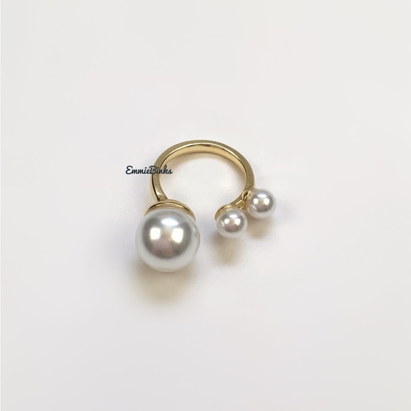 💥3for$28 New 3 Pearl Open Cuff Ring ~ Asymmetrical Triple Pearl Ring ~Designer - Picture 3 of 12